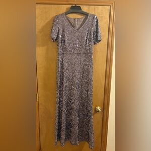 Alex Evenings Icy Orchid Sequin V-Neck Dress with Short Sleeves